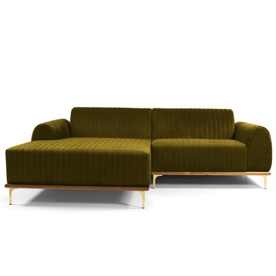 Sofá 4 Lugares com Chaise Esquerdo Para Sala Molino 255cm D02 Veludo Mostarda C-260 - Lyam Decor