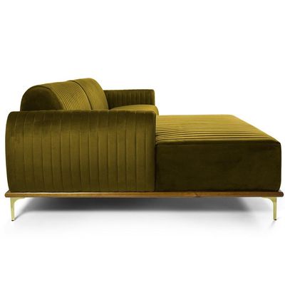 Sofá 4 Lugares com Chaise Esquerdo Para Sala Molino 255cm D02 Veludo Mostarda C-260 - Lyam Decor