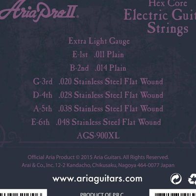 Encordoamento Para Guitarra Extra Leve Flatw .011 Ags900xl Aria Pro Ii