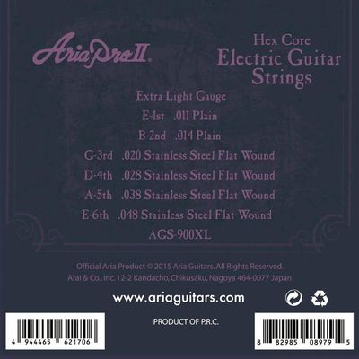 Encordoamento Para Guitarra Extra Leve Flatw .011 Ags900xl Aria Pro Ii