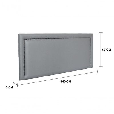 Cabeceira Casal Reta Luxo 140x60 Courino Cinza - Tachas Fumê