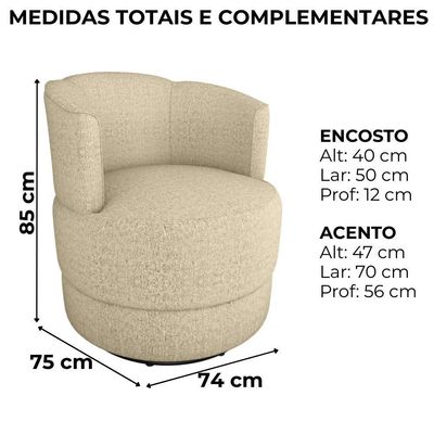 Poltrona Base Giratoria Marselha Linho Vancouver Milani Store Palha