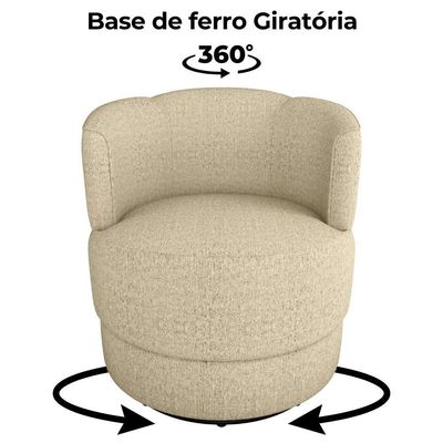 Poltrona Base Giratoria Marselha Linho Vancouver Milani Store Palha