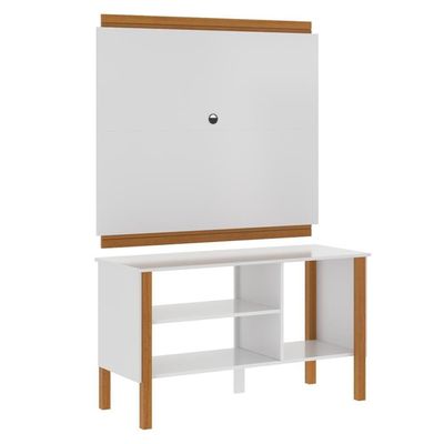 Rack Tv 32 Polegadas Com 3 Prateleiras E Painel 90cm Asteca - Branco E Cedro Branco E Cedro