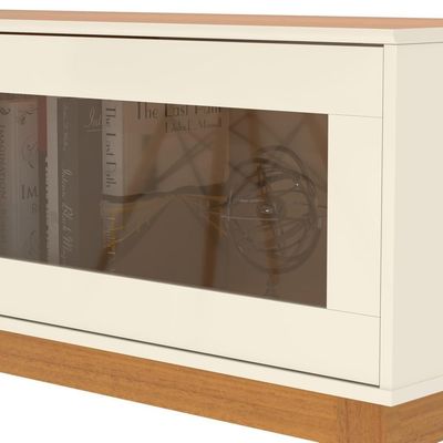 Rack Tv 65 Polegadas Com 2 Portas De Vidro Reflecta Lince - Off White E Cedro