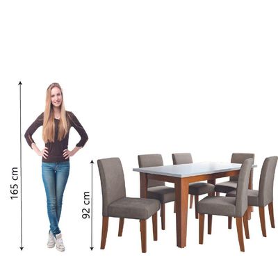 Conjunto de Sala de Jantar Mesa Miami 1,60m com 6 Cadeiras Trieste Dobuê - Madeirado/Mascavo