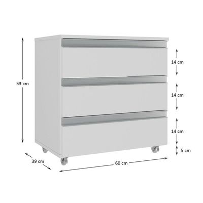 Gabinete Banheiro Rodinhas Joia 60cm 03 Gavetas Branco Inteiro