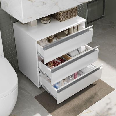 Gabinete Banheiro Rodinhas Joia 60cm 03 Gavetas Branco Inteiro