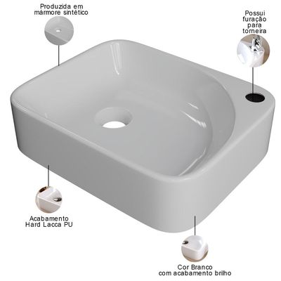 Cuba de Apoio Retangular Para Banheiro Lavabo Cross C01 RO36W Branco - Lyam