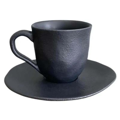 Jogo 6 Xícaras Café 120ml Com Pires Preto Matte Cerâmica Orgânico Porto Brasil