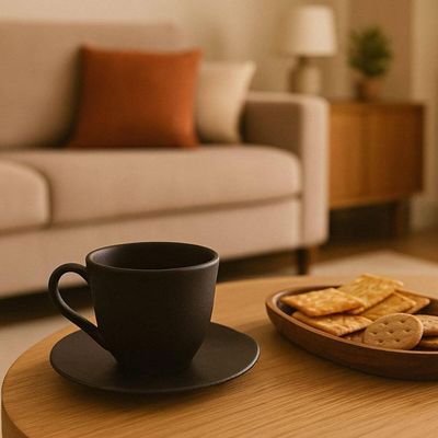 Jogo 6 Xícaras Café 120ml Com Pires Preto Matte Cerâmica Orgânico Porto Brasil