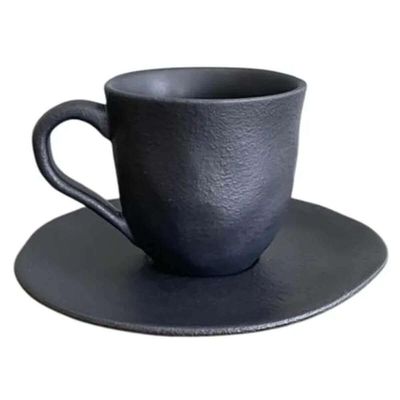 Kit 12 Xícaras de Café 120ml Com Pires Orgânico Cerâmica Preto Matte Porto Brasil Sushi