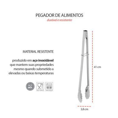 Pegador Alimentos Inox Pinça Profissional Grande Longo 41cm