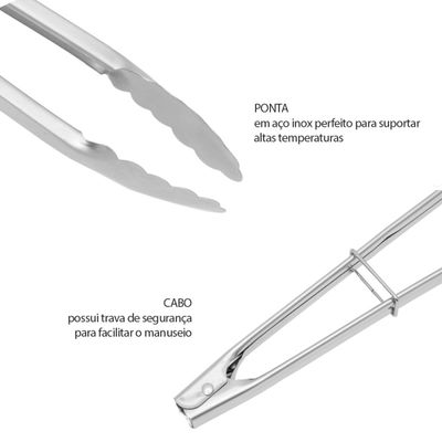 Pegador Alimentos Inox Pinça Profissional Grande Longo 41cm