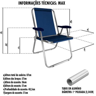 Cadeira Praia Max Alumínio Oversize Reforçada Até 140kg Zaka Cinza