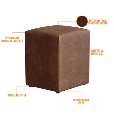Kit 04 Puffs Quadrado L02 Decorativo Couríssimo Marrom - Lyam Decorl