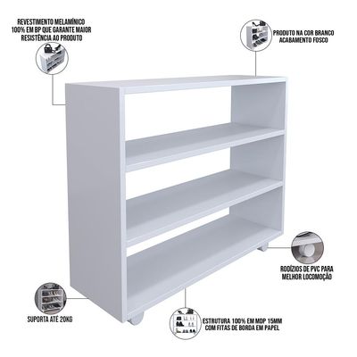 Kit 02 Sapateiras Multiuso Organizador Com 03 Prateleiras E Rodízio Pérola L03 Branco - Lyam Decor