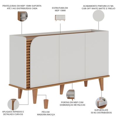 Kit Aparador Buffet Bar Living com Cristaleira Adega Julia C04 Off White Matte Freijó - Lyam Decor