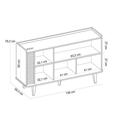 Aparador Buffet Para Sala de Jantar 3 Portas Elora C04 Off White Matte Freijó - Lyam Decor