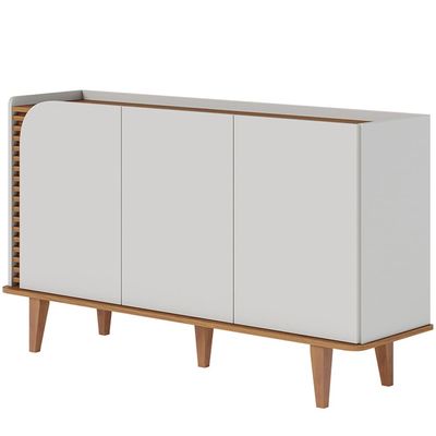Aparador Buffet Para Sala de Jantar 3 Portas Elora C04 Off White Matte Freijó - Lyam Decor
