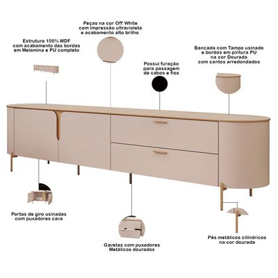 Rack Para Sala de Estar TV 75 Pol Orgânico Dion D05 Off White - Lyam Decor