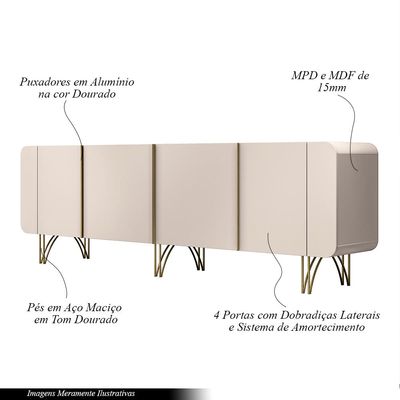 Buffet Decorativo com Puxadores em Alumínio Pés Aço Maciço Virginia Off White G26 - Gran belo