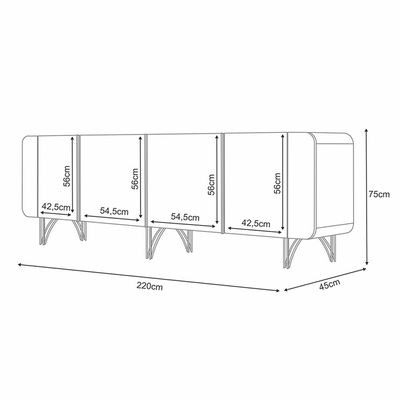 Buffet Decorativo com Puxadores em Alumínio Pés Aço Maciço Virginia Off White G26 - Gran belo
