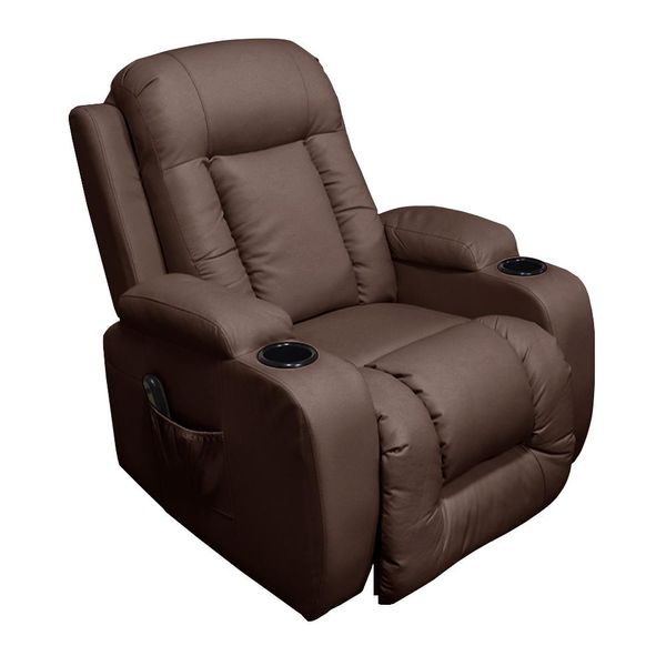 Poltrona do Papai Austin com Elevação Lift 150º Massagem Aquecimento PU Marrom Chocolate G31 - Gran Belo
