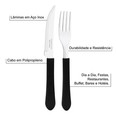 Kit 12 Peças Faqueiro Jogo de Talheres Inox Leme Tramontina