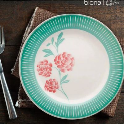 Prato Raso de Cerâmica 24cm Estampa Donna Bloom 12 Unidades - Biona 102489