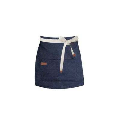 Avental Cintura Jeans Azul Algodao Cafeteria Bar Vegano 10un