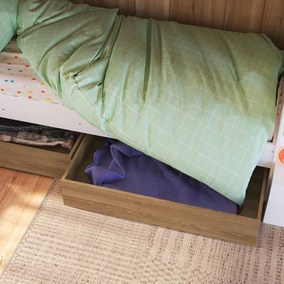 Cama Beliche Infantil Bicama 2,32m Escada Nichos Gavetas Branco com Aveiro Oak