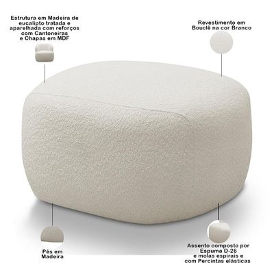 Puff Decorativo Orgânico Para Sala de Estar Living Barolo L06 Bouclê Branco - Lyam Decor