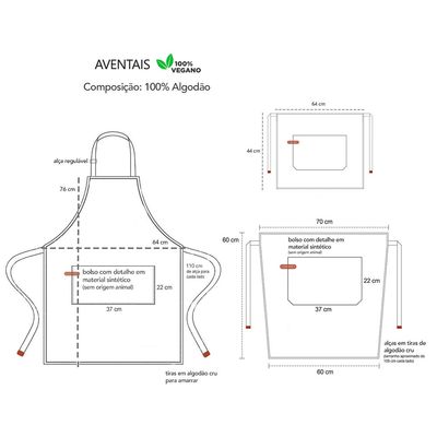 Avental Verde Cintura Algodao Cafeteria Bar Vegano 3un