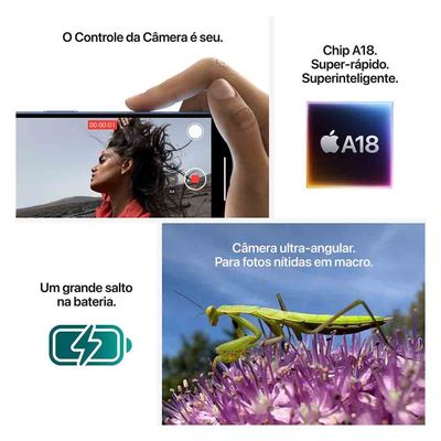 iPhone 16 Apple (128GB) Preto, Tela de 6,1", 5G e Câmera de 48MP