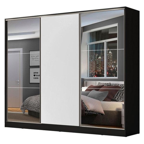 Guarda Roupa Casal Madesa Zurique 3 Portas de Correr Espelho