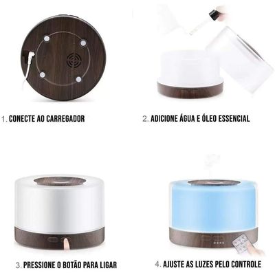 Difusor Aromatizador 500ml Com Controle Remoto Led 7 Cores Luminária Aromaterapia