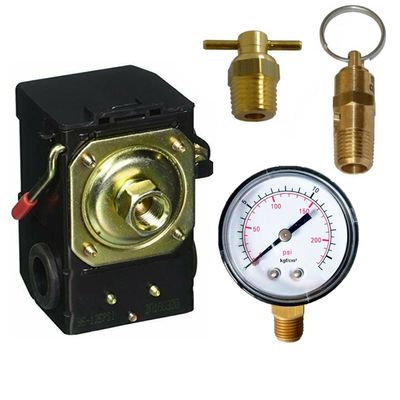 Kit Manômetro Válvula de Segurança Dreno Pressostato 1 via Baixa Pressão