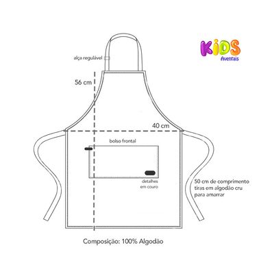 Avental Infantil Azul Claro Criança Algodao Chef Kids Artes