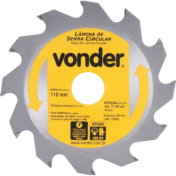Lamina Serra Circular Vídea 110x20x2,6mm 12 Dentes 12100 Rpm Lamina Serra Circular Vídea 110x20x2,6mm 12 Dentes 12100 Rpm