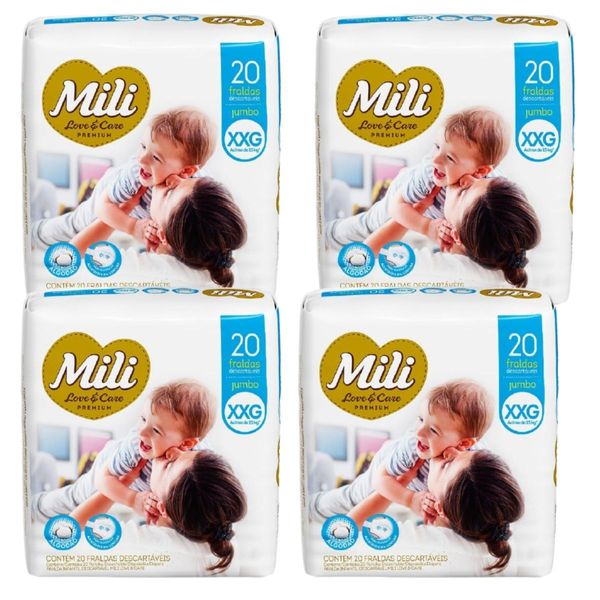 Fralda Descartável Mili Love & Care  4 Pacotes c/20  Tam:XXG