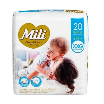 Fralda Descartável Mili Love &amp; Care  4 Pacotes c/20  Tam:XXG