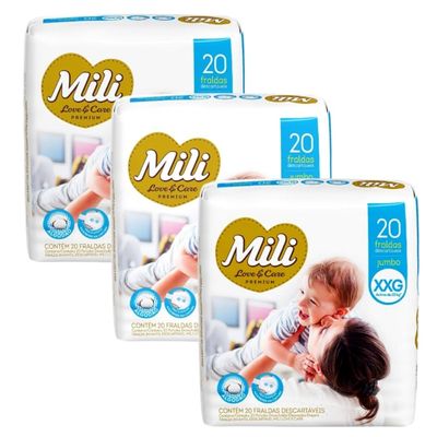 Fralda Descartável MILI Love&Care Tamanho:XXG  3 Pacotes c/ 20