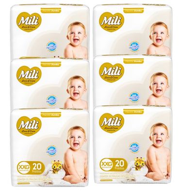 Fralda Descartável Mili- Love&Care- Linha Premium- Tam XXG- 6 Pacotes c/ 20 (Total 120 fraldas)