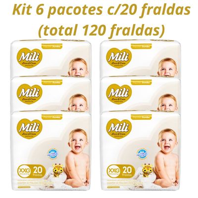 Fralda Descartável Mili- Love&Care- Linha Premium- Tam XXG- 6 Pacotes c/ 20 (Total 120 fraldas)