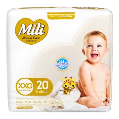 Fralda Descartável Mili- Love&Care- Linha Premium- Tam XXG- 6 Pacotes c/ 20 (Total 120 fraldas)