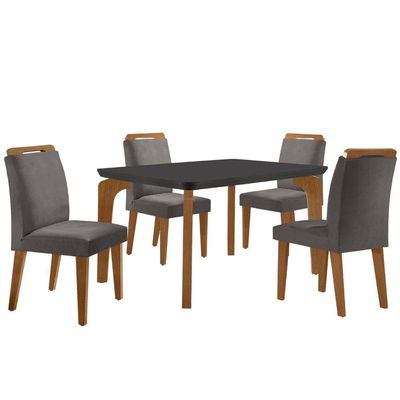 Conjunto Mesa Liz 120cm Mdf 4 Cadeiras Athenas Moderna Veludo Grafite E Imbuia