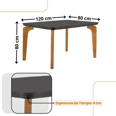 Conjunto Mesa Liz 120cm Mdf 4 Cadeiras Athenas Moderna Veludo Grafite E Imbuia