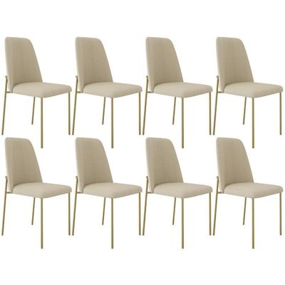 Kit 08 Cadeiras Decorativa Estofada Para Sala De Jantar Dourada Bella L02 Linho Bege Escuro - Lyam Decor
