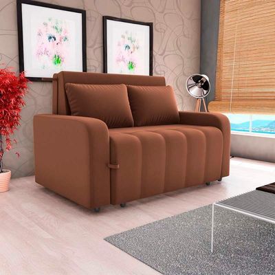 Sofá Cama Compacto 2 Lugares 1,38 Larg Amora New Matrix Veludo Ferrugem